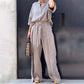 Culoare solidă Lapel Top Drawstring pantaloni 2 Piece Set