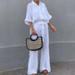 Culoare solidă Lapel Top Drawstring pantaloni 2 Piece Set