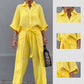 Culoare solidă Lapel Top Drawstring pantaloni 2 Piece Set