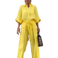 Culoare solidă Lapel Top Drawstring pantaloni 2 Piece Set