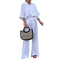 Culoare solidă Lapel Top Drawstring pantaloni 2 Piece Set