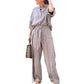Culoare solidă Lapel Top Drawstring pantaloni 2 Piece Set