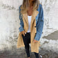 Palton din denim cu guler și model patchwork