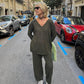 💕 Set 2 piese cu top cu decolteu în V și pantaloni cu picioare largi