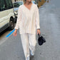 💕 Set 2 piese cu top cu decolteu în V și pantaloni cu picioare largi
