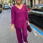 💕 Set 2 piese cu top cu decolteu în V și pantaloni cu picioare largi