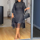 💖Femeie rochie midi cu paiete și ciucuri în plus dimensiune cu mâneci batwing