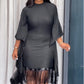 💖Femeie rochie midi cu paiete și ciucuri în plus dimensiune cu mâneci batwing