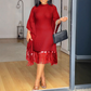 💖Femeie rochie midi cu paiete și ciucuri în plus dimensiune cu mâneci batwing