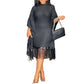 💖Femeie rochie midi cu paiete și ciucuri în plus dimensiune cu mâneci batwing