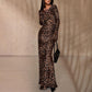 Rochie sexy leopard pentru femei cu gât rotund și mâneci foarte lungi