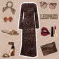 Rochie sexy leopard pentru femei cu gât rotund și mâneci foarte lungi