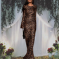 Rochie sexy leopard pentru femei cu gât rotund și mâneci foarte lungi