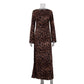 Rochie sexy leopard pentru femei cu gât rotund și mâneci foarte lungi