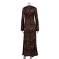 Rochie sexy leopard pentru femei cu gât rotund și mâneci foarte lungi
