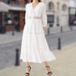 Boho V-Neck Rochie midi albă