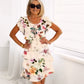 🌸 Rochie în cascadă cu imprimare florală în mai multe plante