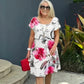 🌸 Rochie în cascadă cu imprimare florală în mai multe plante