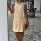 Rochie fără mâneci cu gât rotund din bumbac și in pentru femei