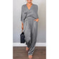 💞💞Set de 2 piese pentru femei cu top și pantaloni cu gât în V