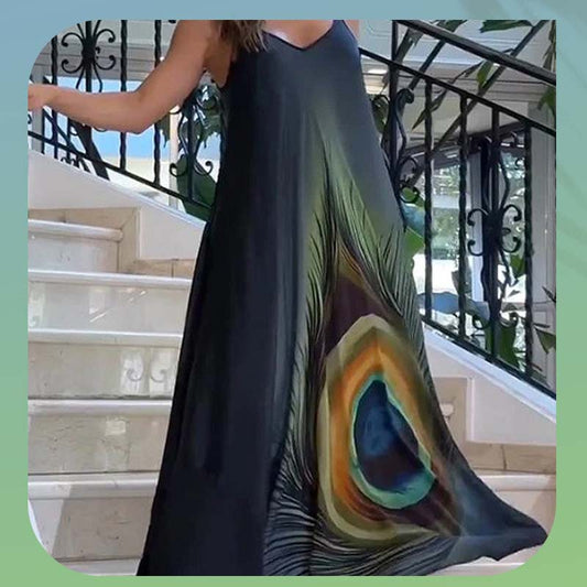 Rochie maxi cu bretele spaghetti florale