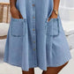 🥰Rochie mini din denim albastră, simplă, cu guler și dantelă decorativă🌹
