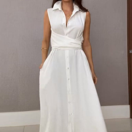 🌸Rochie maxi fără mâneci pentru femei cu cravată în talie🎁