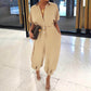 Femeii Casual vrac cu mânecă scurtă buton Up Jumpsuit