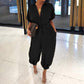 Femeii Casual vrac cu mânecă scurtă buton Up Jumpsuit