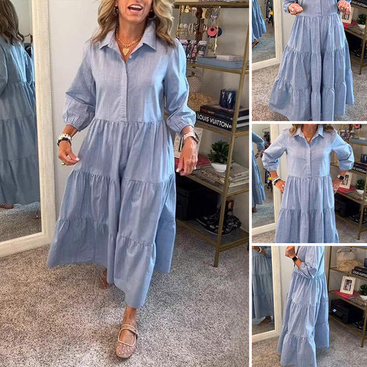 Rochie de cămașă casual pentru femei cu guler și mâneci bufante
