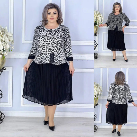 Rochie elegantă imprimată cu gât rotund pentru femei