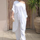 Femei moda culoare solidă Slant umăr lung Top & pantaloni două piese Set