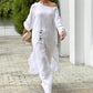 Femei moda culoare solidă Slant umăr lung Top & pantaloni două piese Set