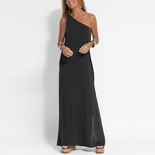 Rochie elegantă cu lungime până la gleznă, cu un singur umăr și tăietură