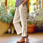 👖Pantaloni lejeri din bumbac in, cu nasturi laterali – stil casual, monocrom