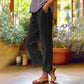 👖Pantaloni lejeri din bumbac in, cu nasturi laterali – stil casual, monocrom