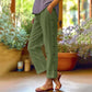 👖Pantaloni lejeri din bumbac in, cu nasturi laterali – stil casual, monocrom