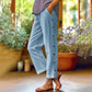 👖Pantaloni lejeri din bumbac in, cu nasturi laterali – stil casual, monocrom