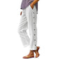 👖Pantaloni lejeri din bumbac in, cu nasturi laterali – stil casual, monocrom