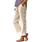 👖Pantaloni lejeri din bumbac in, cu nasturi laterali – stil casual, monocrom