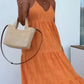 Femei Trendy V gât Spaghete curea Tiered Maxi rochie