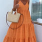 Femei Trendy V gât Spaghete curea Tiered Maxi rochie