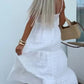 Femei Trendy V gât Spaghete curea Tiered Maxi rochie