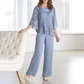Femei Topuri elegante cu cravată ＆ Set de pantaloni cu picioare largi