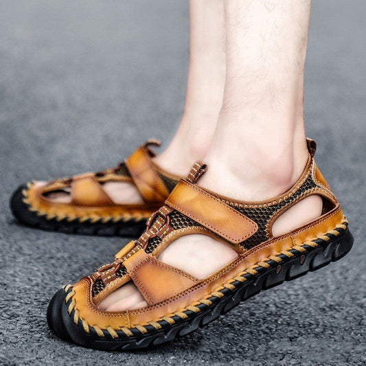 Bărbați respirabil tricot & Faux piele patchwork non-alunecare sandale amortizate