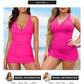 🩱Costum de baie dintr-o singură piesă cu încrețituri, cu spatele încrucișat, în V adânc👙