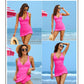 🩱Costum de baie dintr-o singură piesă cu încrețituri, cu spatele încrucișat, în V adânc👙
