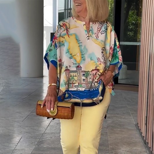 Topuri de damă elegante, largi, cu decolteu ascuțit, cu imprimeu