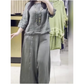 Femeii Casual Seven Sleeve Top Loose butonul în jos pantaloni două piese Set