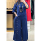 Femeii Casual Seven Sleeve Top Loose butonul în jos pantaloni două piese Set